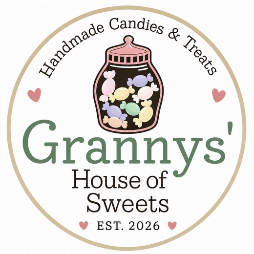 Granny's House of Sweets logo, handmade candies and treats, established 2026.